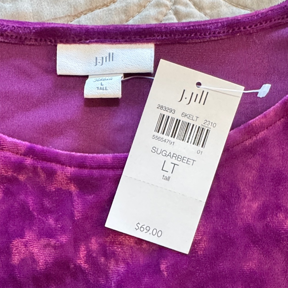 NWT J. Jill Crushed Velvet 3/4 Sleeve Pullover in Sugarbeet size Large Tall - Picture 8 of 15